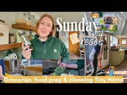SUNDAY RESET - vegan food haul, healthy food prep & cleaning Tiny House 🧹🧽
