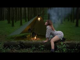 24 hours Solo survival - A beautiful girl making a warm and cozy shelter in the wilderness