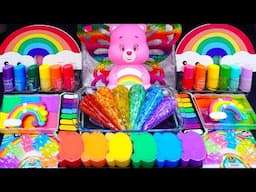 [ASMR] CareBears Rainbow Slime Mixing Glitter & Random things into slime  #satisfyingslime #asmr