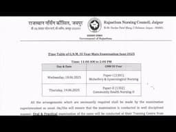 Exam Datesheet:- Gnm 3rd year RUHS(Rajasthan Nursing Council Jaipur)