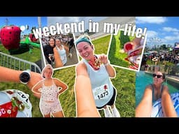 running a 5k race, water park, + street fair day!