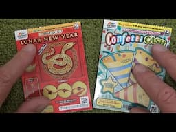 Scratching Two Instant Scratch Off Lotteries "Confetti Cash & Lunar New Year" - Australian Lotteries
