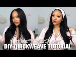 DIY FLAT MIDDLE PART NATURAL QUICKWEAVE TUTORIAL ✨|BEGINNER FRIENDLY 🤍  ft . UNice Hair