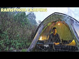Solo Camping In Heavy Rain & Lightning Thunderstorm: Extreme Weather Camping | Tejas Camping