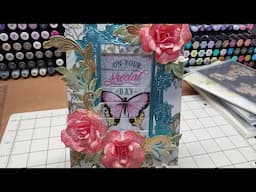 Easy way to make Anna Griffin clever sliding card and molded flowers.