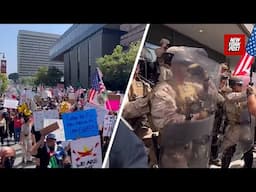 Protesters clash with marines outside Los Angeles federal building during “No Kings” rallies