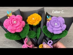 ROSAS A CROCHET 🌹 Ramito de Rosa Tejido a Crochet Paso a Paso ❤️ ROSAS para Mama #diy