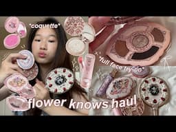 🦢🍓FLOWER KNOWS *coquette* unboxing haul + full face makeup | dreamy, pinterest, balletcore inspired