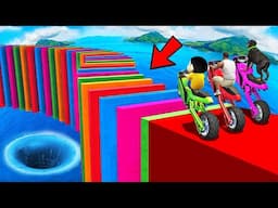 SHINCHAN AND FRANKLIN TRIED THE IMPOSSIBLE COLOURFUL DOMINO DEEP HOLE BRIDGE PARKOUR CHALLENGE GTA 5