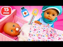 The baby doll has a rainy nose! How to look after crying baby born doll with your toys.