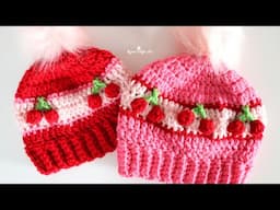 Cherries in a Row Crochet Hat