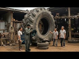 Hardworking Craftsman Repairing Tractor Damaged Tire With Amazing Skills