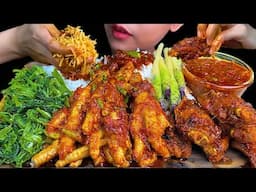 Spicy Tomato Chicken Feet, Spicy Fried Chicken Wings, Stir Fried Water Spinach & White Rice