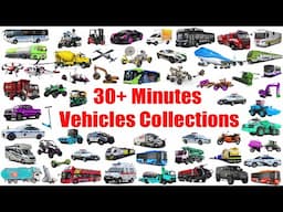 30+ Minutes Vehicle Collections | Police Car, Tramway, Train, Bus, Airplane, Truck, Agriculture