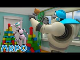 Arpo vs. Nannybot: Block Tower Showdown! 🏗️ | ARPO The Robot | Kids Cartoons | Party Playtime!