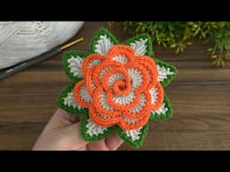 Como Hacer una ROSA A CROCHET CON HOJAS Fácil y Rápido 🌺🌺🌺