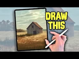 PROCREATE Tutorial -  Landscape Drawing of Old Wood Barn