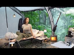 Rain camping in a cozy, comfortable white tent . sound of rain . nature ASMR