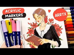 🌹 Relaxing Coloring with Arrtx SIMPTAP Acrylic Markers / Cozy Sketchbook Session + Timelapse