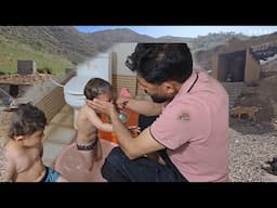 Cleaning the kids and making delicious local food by the engineer
