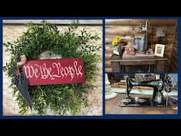 Hail Hit Us Hard ~ Singer Sewing Machine Running ~ Butter Churn ~  Patriotic Craft For My Mantel