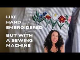 Embroidering flowers on a shirt/ Free motion embroidery on a sewing machine (template included)