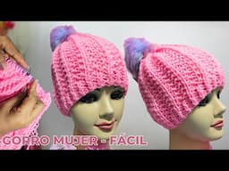 Aprende a Tejer GORRO DE MUJER a Dos Agujas Palitos – Chullos Gorros de Mujer Fáciles de Tejer