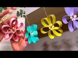DIY paper strip flower hangings | Pastel paper decor | Easter or spring paper flower decor
