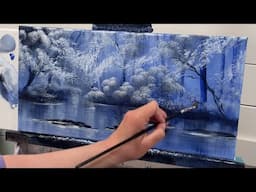 Blue Grey Forest ~ Acrylic Painting Tutorial
