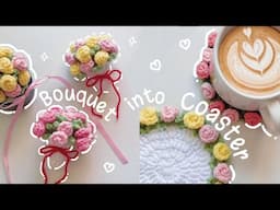 ♡ Crochet Rose Bouquet that turns into Coaster| Beginner Friendly Tutorial ♡
