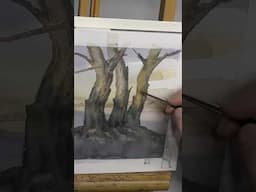 A Tree Trio of Light. Watercolor Landscape