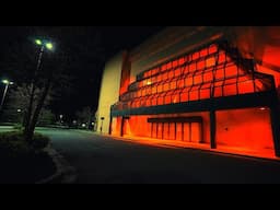 Spooky Dead Mall Parking Lot at Night with Malfunctioning Lights and Industrial Soundscape (ASMR)