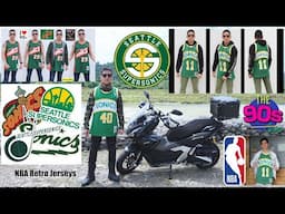 NBA Retro Jerseys: 1990s Seattle Supersonics Shawn Kemp. Riding a HONDA ADV 160 Adventure Scooter!