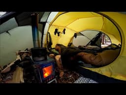 Hot Tent Winter Camping In Rain