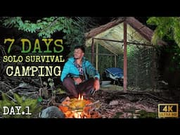 7 Days Solo Bushcraft Camping in Deep Forest | Building & Camping in a Bushcraft Log Cabin in Jungle