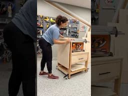 DIY Table Saw Stand with folding outfeed Table + Extension Wing + storage. #woodworkingplans