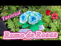 Ramo de ROSAS azules a crochet paso a paso. | Arte en crochet LM | Tutorial de rosas.