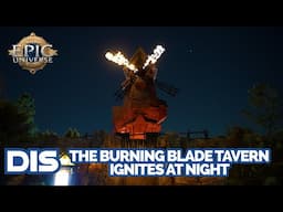 The Burning Blade Tavern Lights on Fire at Night in Dark Universe | Universal Epic Universe