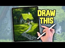 EASY PROCREATE Landscape Drawing Tutorial - Moss Cottage
