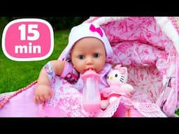 The baby doll can't sleep in her bed! Pretend cooking toy food for the little baby doll.