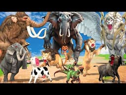 5 Giant Mammoth Elephant Cow vs 5 Zombie Lion Tiger Dinosaur WAR Fight Buffalo Baby Elephant Rescue