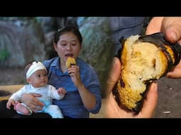 Ly Thi Ly makes grilled rice with bananas, a dish of the poor in the village