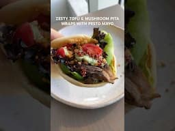 Zesty tofu & mushroom pita wraps with pesto mayo! 🫶🏼 #veganfood #tofu #shorts