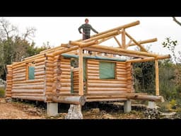 I Finished Building the Roof Structure on my LOG CABIN & Off Grid Pizza Cooking | EP18