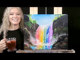RAINBOW WATERFALL- Learn How to Draw & Paint with Acrylics- Fantasy Landscape Paint & Sip at Home