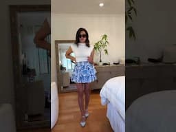 Blue Skirt with a White Top and Flats