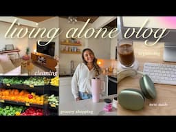 LIVING ALONE VLOG 🫶 cleaning, decluttering, grocery shopping, new nails, etc! very chill DIML 🩷