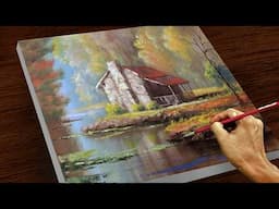 How to Paint Cabin in the River in Oil | Time-lapse | JMLisondra