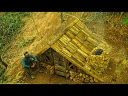 Bushcraft Heavy Rain Building complete Underground Survival Wooden Shelter In Wild
