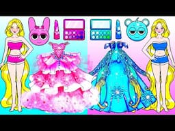 4 ELEMENTS: Pinki & Blue Barbie Makeup & Dress Up - Barbie Makeover Handmade - DIY Art & Paper Craft